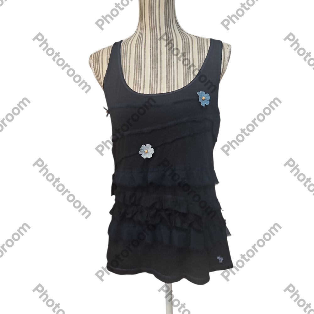 Abercrombie&Fitch Woman Blue Navy Sleeveless Ruffle Front Tank Top Size L